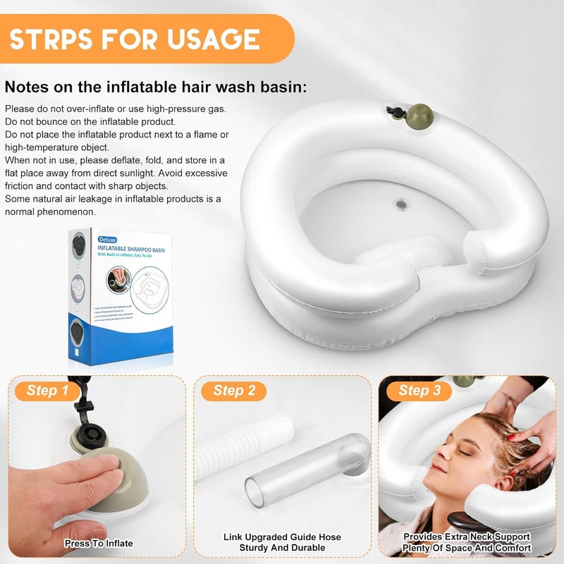 Samlomi Portable Hair Washing Station- Hair Washing Basin for Bedridden, Inflatable Shampoo Bowl Newly Upgraded No Need for Pump,The Perfect for Locs Detox（Heart Shape-White） - Image 4